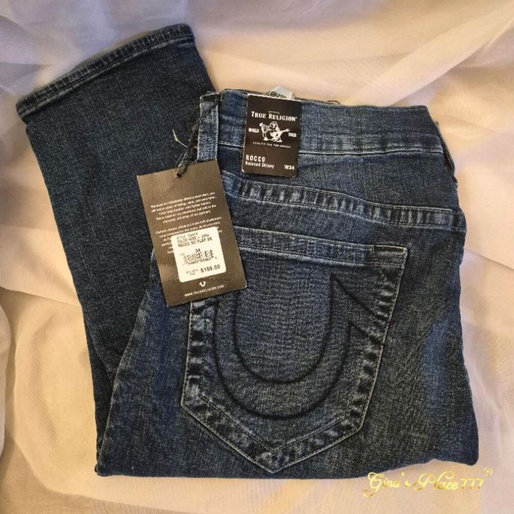 NWT True Religion Men's Jeans Ricco Relaxed Skinny Dark Blue size 34X33